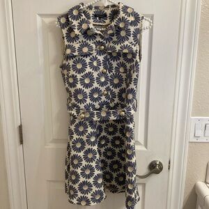 Designer, Tara Jarmon dress size 38 blue and gold daisies
